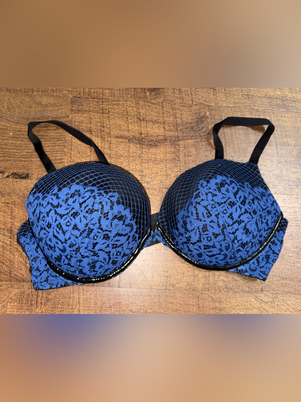 Victoria's Secret Blue Lace Push-Up Bra with Black Trim
